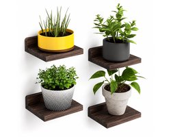 BOTC Zwevende Wandplank - 4 stuks - 12.7x12.7 cm Floating Shelves - voor Badkamer, Keuken, Woonkamer - Houten - Donker Carbonzwart