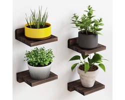BOTC Zwevende Wandplank - 4 stuks - 5x5 inch Floating Shelves - voor Badkamer, Keuken, Woonkamer - Houten - Donker carbonzwart