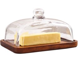Botervloot met deksel. Glazen luchtdichte deksel houdt de boter zacht. Geschikt voor op het aanrecht en in de koelkast. Breed ontwerp voor alle soorten boter. Botervloot met deksel. Gemaakt van glas en acaciahout.