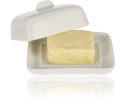 Botervloot met deksel – Keramiek – Wit Botervlootje – Boterdoos – Mini Boterbel – 8x7x4 cm – Porseleinen Butter Dish – Voor koelkast en aan tafel