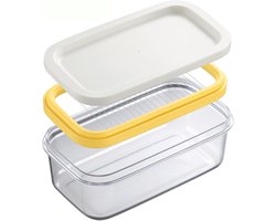 Botervloot plastic - boterschotel met deksel en snijder - bewaardoos voor eenvoudig snijden - huishouden en keuken - 165 x 9 cm - wit