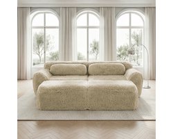 Botloze bank - modulaire slaapbank met 2 voetenbankjes - tweepersoonsbank - geen montage nodig - woonkamerbank - lichtkaki