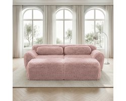 Botloze bank - modulaire slaapbank met 2 voetenbankjes - tweepersoonsbank - geen montage nodig - woonkamerbank - roze