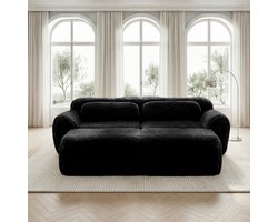 Botloze bank - modulaire slaapbank met 2 voetenbankjes - tweepersoonsbank - geen montage nodig - woonkamerbank - zwart