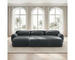 Botloze bank - modulaire slaapbank met 3 voetenbankjes - driezitsbank - woonkamerbank - grijs