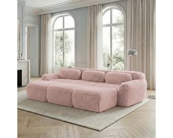Botloze bank - modulaire slaapbank met 3 voetenbankjes - driezitsbank - woonkamerbank - roze