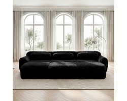 Botloze bank - modulaire slaapbank met 3 voetenbankjes - driezitsbank - woonkamerbank - zwart