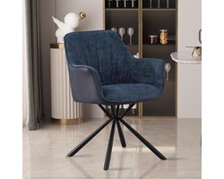 Bouclé Stoel Lucie Blauwe PU Rug | Metalen Poten | H82,5 x B62 x D63 cm - Set van 2