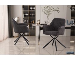 Bouclé Stoel Lucie Lichtgrijze PU Rug | Metalen Poten | H82,5 x B62 x D63 cm - Set van 2