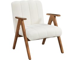 Boucle Stoffen Opvouwbare Stoel Loungestoel met Armleuningen Houten Poten Stoel voor Woonkamer/Slaapkamer Gestoffeerde Stoel TV Stoel Stabiel Frame Belasting 136 kg Wit