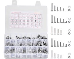 Bouten- en Moerenset - Assortiment - 1110-delig - RVS - Imperiaal/UNC 10-24, 8-32, 2-56, 6-32, 4-40 - Met Ringen - Voor Meubels, Apparaten en Voertuigen - Zilver