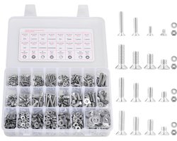 Bouten- en moerenset - Assortimentsdoos - 720-delig - RVS A2-50 - Imperiaal UNC 6-32, 8-32, 10-24, 1/4-20 - Met Schroeven en Ringen - Voor Meubel-, Apparaat- en Voertuigmontage