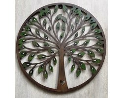 Boutique Trukado - Levensboom Metaal - Wanddecoratie voor Buiten of Binnen - diameter - 51 cm - - Bruin met Groene accenten