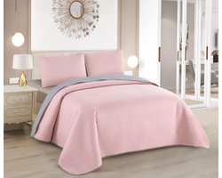 Boutis Sprei Omkeerbaar voor lente en zomer Kleur Roze + 2 kussenslopen 50 x 70 cm - Gewatteerde sprei voor 2 personen Dun, licht (220 x 260 cm)