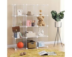 boutloze rekken van draadraster Reksysteem Staande kast 12 vakken Opbergkast gratis Rubber moker 93 x 31 x 123 cm Wit