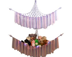Bovista Knuffel Net - Hangmat - Speelgoed - Opbergsysteem - Hangmat Voor Knuffels - Organizer - Paars - Met Lampjes
