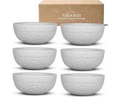 Bowl kommen set van 6 (760 ml) Made in Portugal - perfect voor muesli, bowls, soepen, snacks, salades - mueslikommen van aardewerk - unieke kommen set (mat wit)