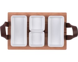 Bowls and Dishes Borrelplank | Serveertray | Dienblad | BBQ tip! 30cm 3-vaks met schaaltjes wit