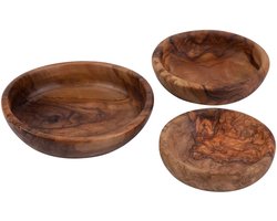 Bowls and Dishes Pure Olive Wood olijfhouten Schalen laag Set Ø 10-12-14 cm | cadeautip!
