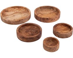 Bowls and Dishes Pure Olive Wood olijfhouten Schalenset laag Ø 6-8-10-12-14 cm | cadeautip!
