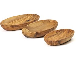 Bowls and Dishes Pure Olive Wood olijfhouten set schaal ovaal 13-16-19 cm | cadeautip!