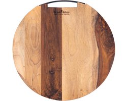 Bowls and Dishes Pure Rose Wood Duurzame Borrelplank | Tapasplank | Serveerplank rond | Pizzaplank 1 metalen handvat Ø 35 cm | cadeautip!