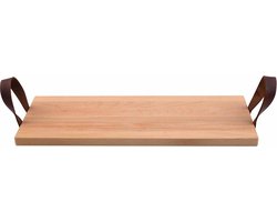 Bowls and Dishes | Puur Hout | Duurzaam | Beuken Serveertray met handgreep leer 49 x19,5cm