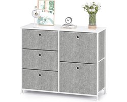 box met 5 lades van stof dressoir TV box metalen opbergsysteem praktische organizer bijzettafel voor woonkamer slaapkamer hal keuken kantoor staal hout wit en grijs