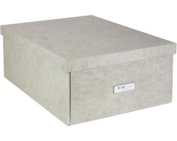 Box of Sweden Katrin Grote opbergdoos met deksel, stabiele organizer van vezelplaat en papier in linnenlook, praktische vouwbox met etikettenframe, beige