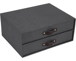 Box of Sweden Lade-opbergdoos voor documenten en kantoorbenodigdheden - bureauorganizer met 2 lades - vezelplaat en papieren archiefsysteem met elegante lederen handgreep - zwart