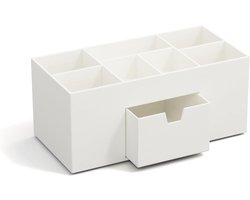Box of Sweden VENDELA Bureau-Organizer Met 7 Vakken en Lade, Opbergbox Van Vezelplaat en Papier, Bureauset Voor Kantoormateriaal - Wit