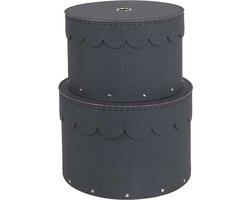 BOX OF SWEDEN WILMA Set Van 2 Ronde Opbergdozen Met Deksel - Opbergdoos Met Deksel Voor Kleding, Speelgoed enz. - Decoratieve Ronde Doos Van Vezelplaat en Papier - Zwart