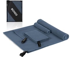 Boxed Microvezel Handdoek Set - 3 stuks - Reishanddoek Microvezel - Sneldrogend - Strandlaken - Badlaken - Perfect voor Sporten en Reizen - Blauw