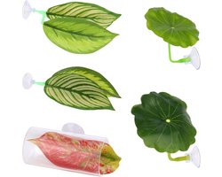 BOXOB 5st Set van Betta Hangmatten, Verstelbare Plastic Betta Blad Hangmat met Zuignap en Doorzichtige Buistunnel Beta Vis Speelgoed Aquarium Schuilplaats Beta Aquarium Decoraties en Accessoires