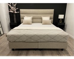 Boxspring - 140x200 - Modesto - incl. Hotel matras XXL 7-zones Pocketvering 25cm dik - Geveerde Boxen - Beige