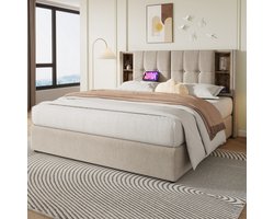 Boxspring 180x200 Met Opbergruimte - USB-C En Draadloos Opladen - Linnen Bed