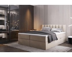 Boxspring 200x200 cm met bedladen, matras en topper – luxe gestoffeerd tweepersoonsbed met opbergruimte, hoofdbord en microvezel/fluweel bekleding – modern design – Urbanhome