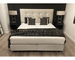 Boxspring - 200x200 - New Jersey - incl. Hotel matras XXL 7-zones Pocketvering 25cm dik - Velvet Beige - Geveerde Boxen - Velours