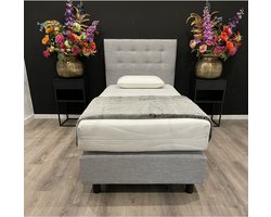 Boxspring 90x200 Incl. Pocketvering Matras. Memphis Licht grijs 1-pers.