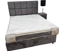 boxspring - Ancona - 160cm x 200cm - met matras en topper - velvet grijs stof - met opbergruimte