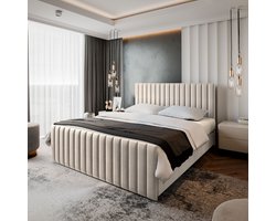 Boxspring ARION 180x200 cm met matras en topper, bedkasten - Beige