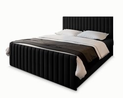Boxspring ARION 180x200 cm met matras en topper, bedkasten - Zwart
