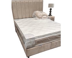 Boxspring - Atlantic - 160 x 200cm - met matras - hoofdboard - opbergruimte - beige/taupe velvet stof