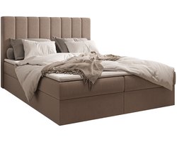 Boxspring Bed 01 - Bed - Comfortabel topmatras - Met hoofdeindeTot 300KG - Opbergruimte - 160x200 - Trinity 5 - Cappuccino