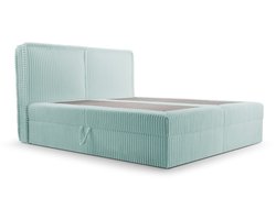 Boxspring Bed 04 - Houtconstructie en laminaatplaat - Bed met beddengoedcontainer - Corduroy stof - 140x200 - Munt (Ambience 14)