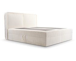 Boxspring Bed 04 - Houtconstructie en laminaatplaat - Bed met beddengoedcontainer - Corduroy stof - 160x200 - Beige (Ambience 01)
