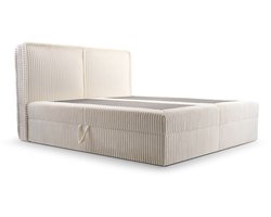 Boxspring Bed 04 - Houtconstructie en laminaatplaat - Bed met beddengoedcontainer - Corduroy stof - 160x200 - Crème (Ambience 02)