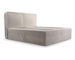 Boxspring Bed 04 - Houtconstructie en laminaatplaat - Bed met beddengoedcontainer - Corduroy stof - 160x200 - Lichtgrijs (Ambience 17)