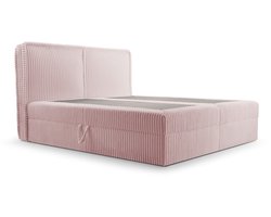 Boxspring Bed 04 - Houtconstructie en laminaatplaat - Bed met beddengoedcontainer - Corduroy stof - 160x200 - Lichtroze (Ambience 15)