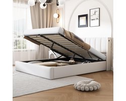 Boxspring Bed 140x200 cm Wit met Opbergruimte en Lattenbodem | Verstelbaar Hoofdeinde